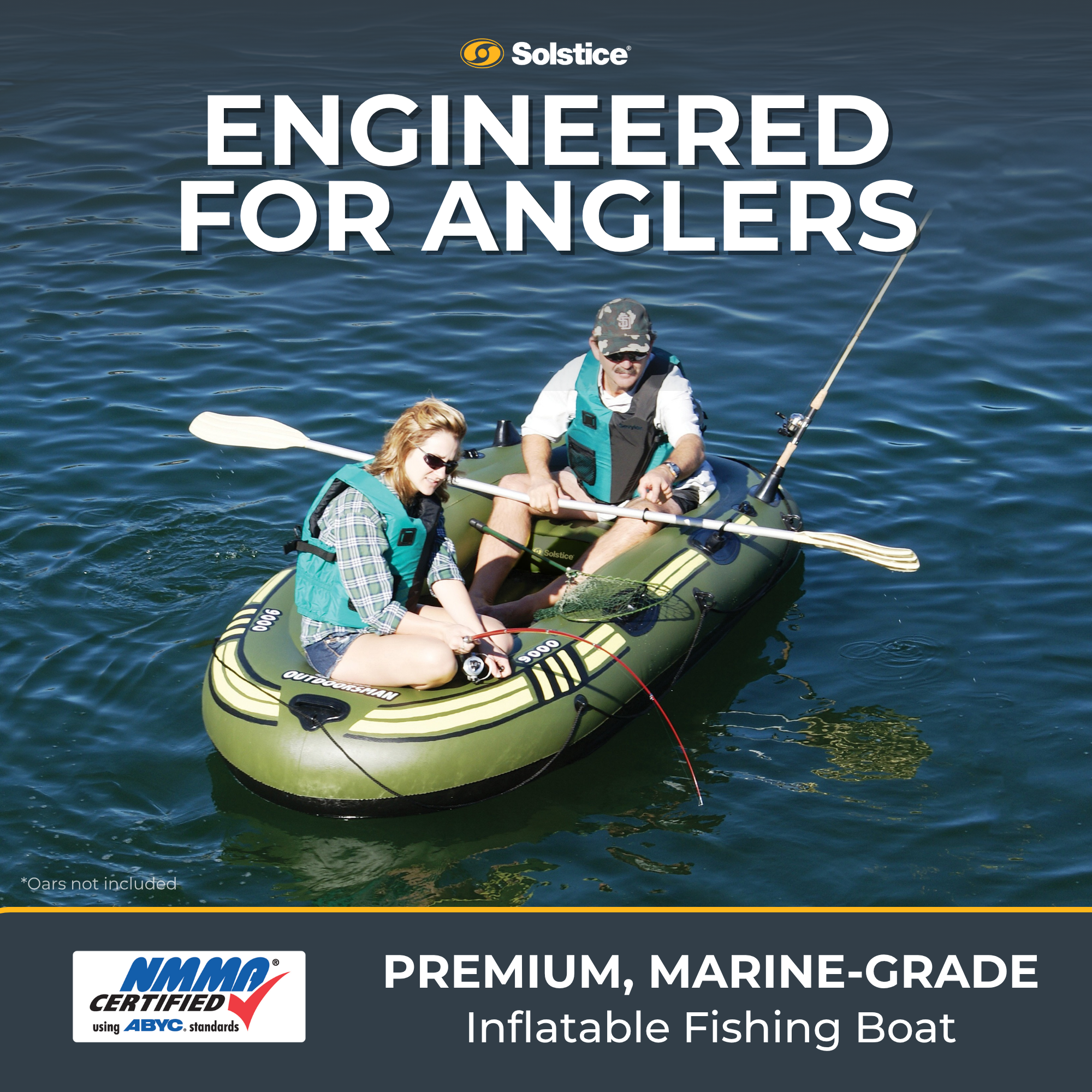Solstice Outdoorsman Engineered for Anglers feature graphic with the boat on the water