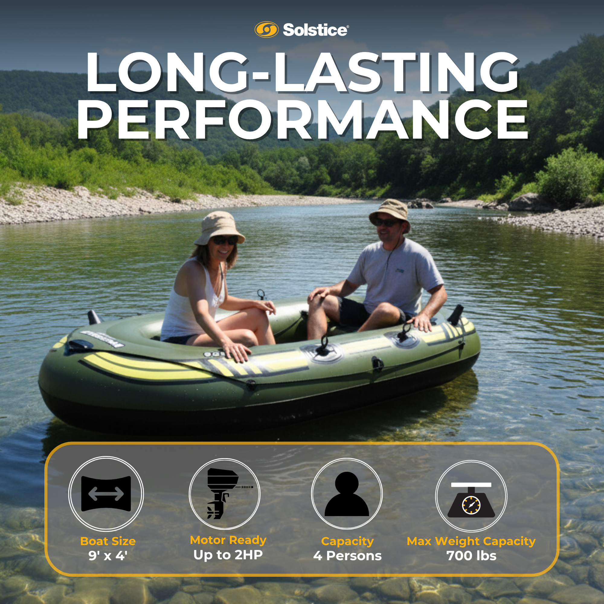 Solstice Outdoorsman with 2 integrated rod holders and 4 swivel oar locks