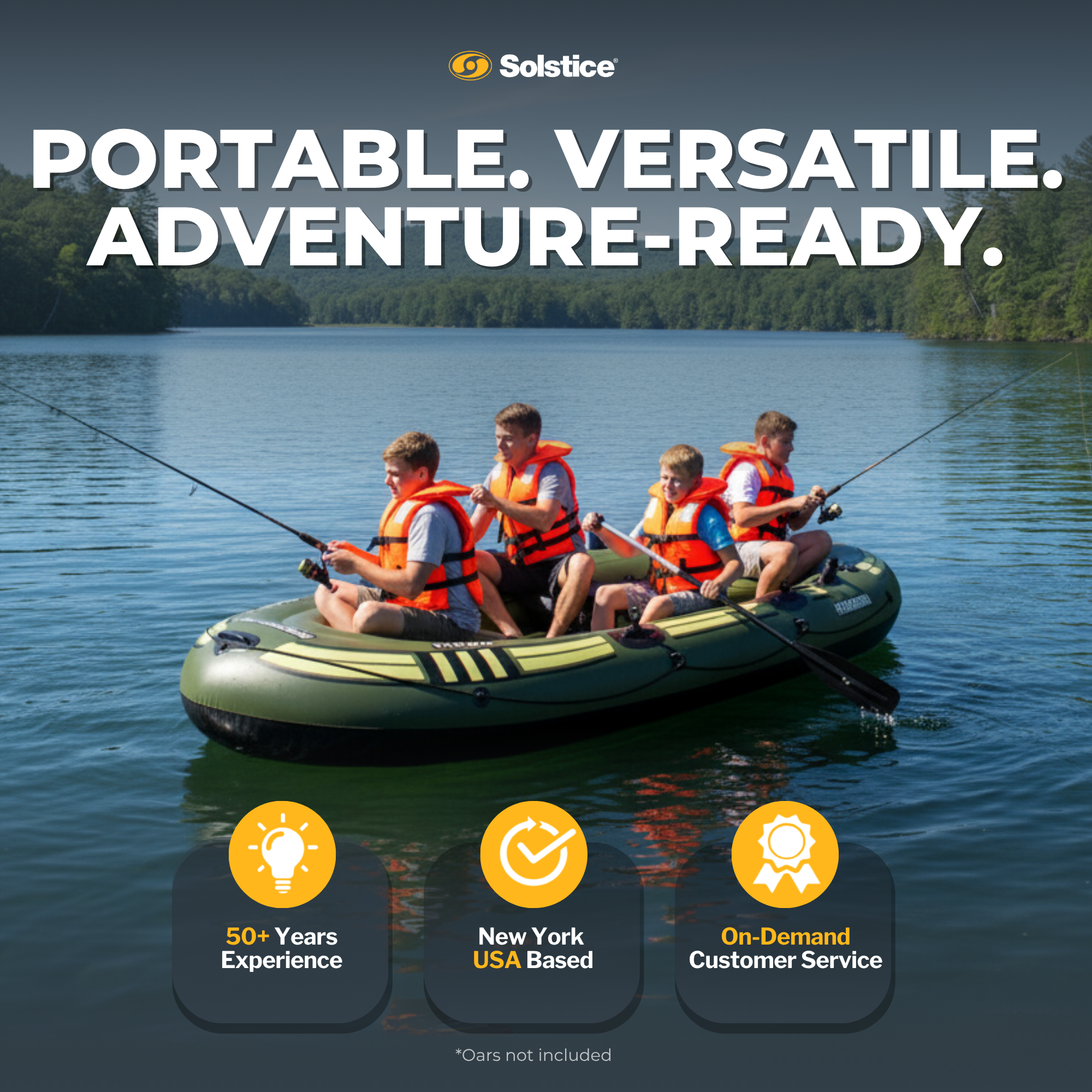 Solstice Outdoorsman portable and adventure-ready lifestyle graphic with anglers aboard
