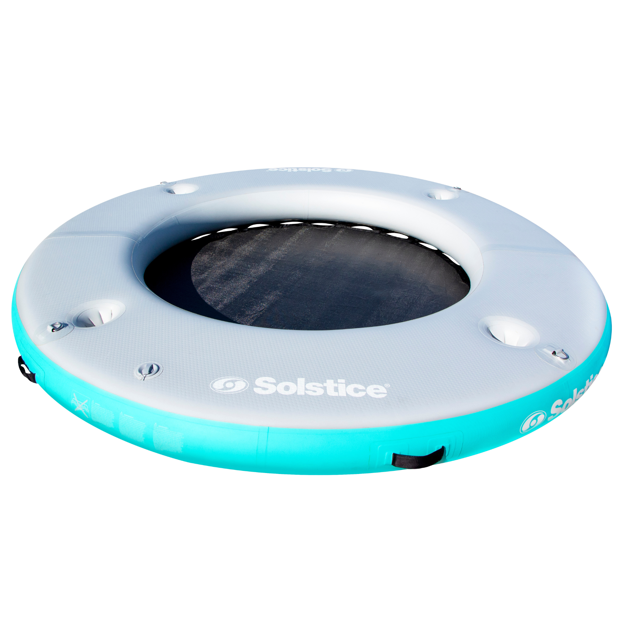 Solstice Inflatable Circular Mesh Dock flat top-down view showing mesh center and teal drop-stitch ring